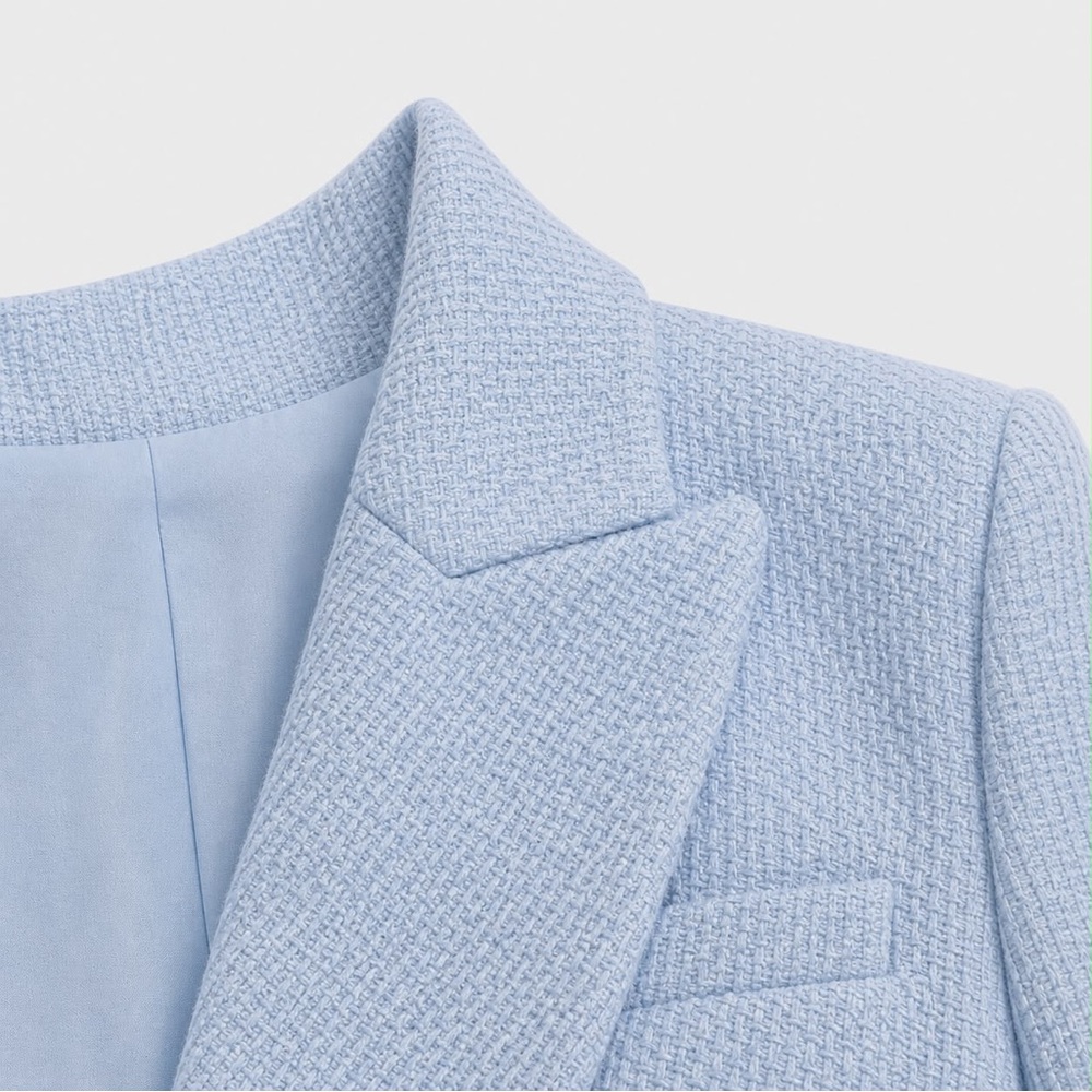 NWOT. Sz 8. ZARA Sky Blue Textured Tweed Double Breasted Blazer Jacket - Picture 11 of 13